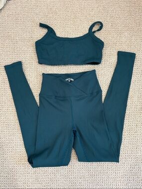 Year of Ours Teal Ribbed Active Set - Teal & Black